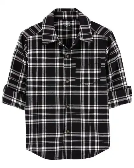 Carters Toddler Plaid Twill Button-Down Shirt Black 3T