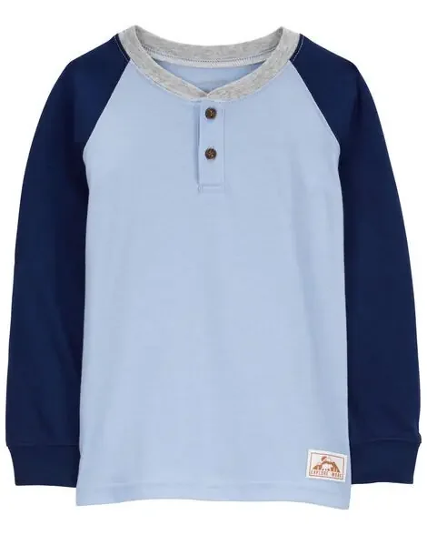 Carters Toddler Raglan-Sleeve Henley Tee Blue 5T