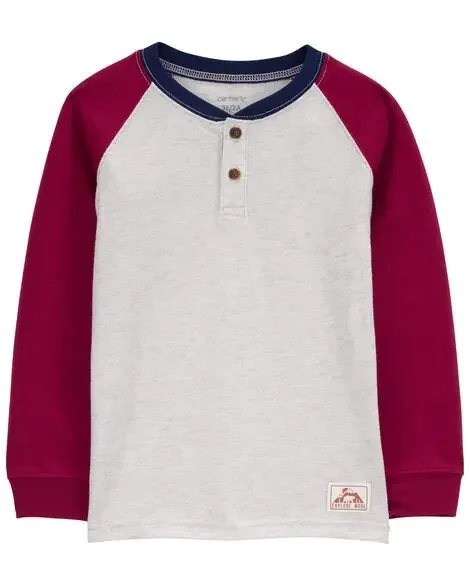 Carters Toddler Raglan-Sleeve Henley Tee Grey/Red 5T
