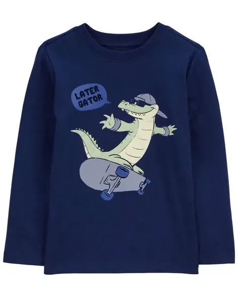 Carters Toddler Skateboard Alligator Graphic Tee Navy 2T
