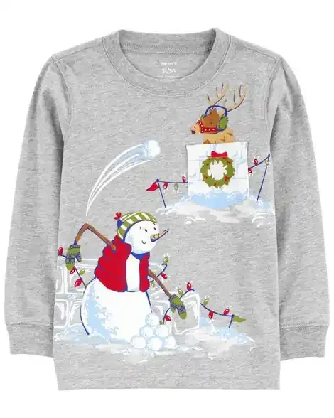Carters Toddler Snowball Fight Graphic Tee Grey 3T