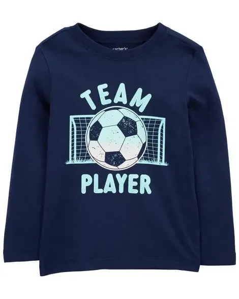 Carters Toddler Soccer Cotton Blend Long-Sleeve Tee – Blue Navy 4T