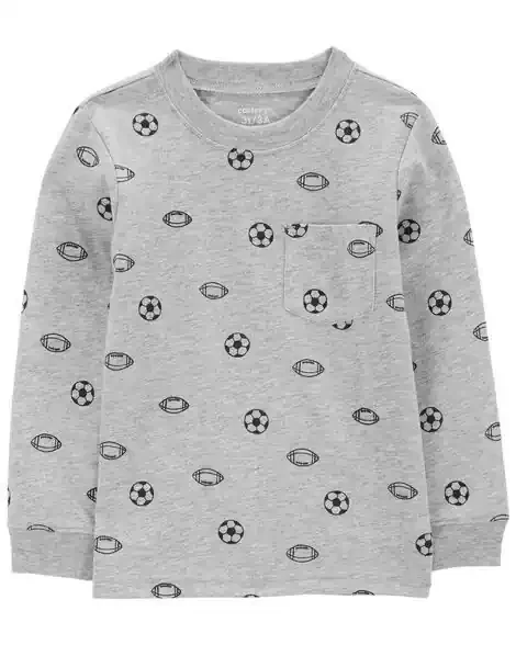 Carters Toddler Sports Print Long-Sleeve Tee Grey 2T
