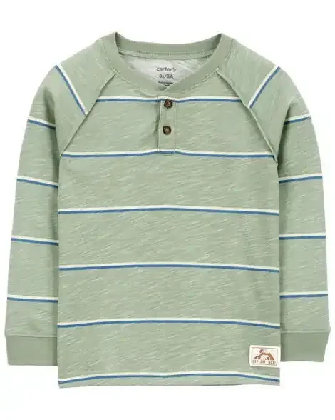 Carters Toddler Striped Henley Tee Blue/Green 4T