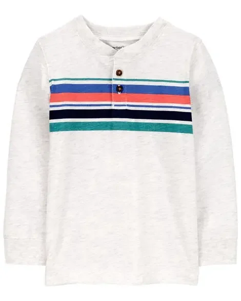 Carters Toddler Striped Henley Tee Grey 5T