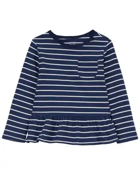 Carters Toddler Striped Peplum Top Navy 4T