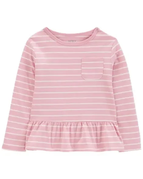 Carters Toddler Striped Peplum Top Pink 3T