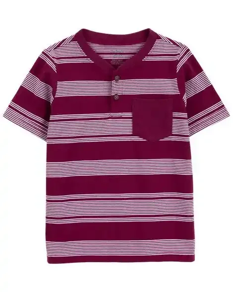 Carters Toddler Striped Pocket Henley Tee Red 2T