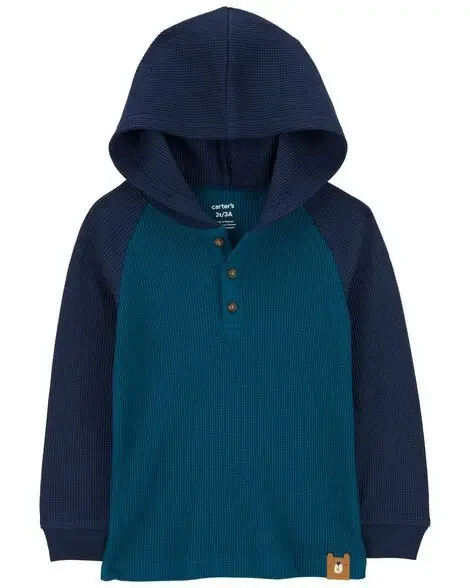 Carters Toddler Thermal Hooded Henley Tee Blue 2T