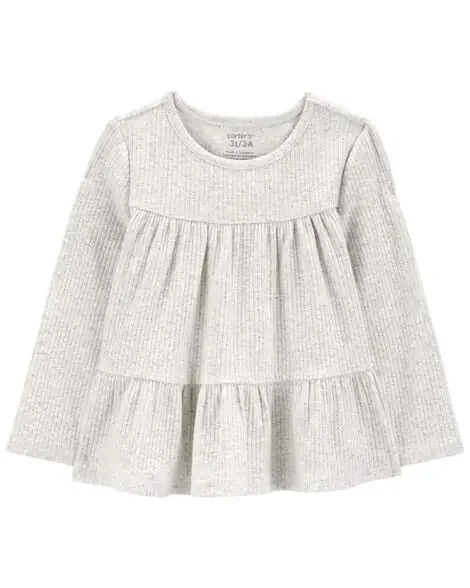 Carters Toddler Tiered Long-Sleeve Ribbed Top Heather 2T