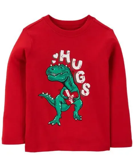 Carters Toddler Valentine‘s Day Dinosaur Long-Sleeve Tee – Red Red 3T