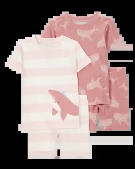 Carters Toddler Whale Striped Snug Fit Cotton 4-Piece Pajamas Pink/White 4T
