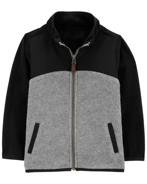 Carters Toddler Zip-Up Fleece Jacket Grey/Black 3T