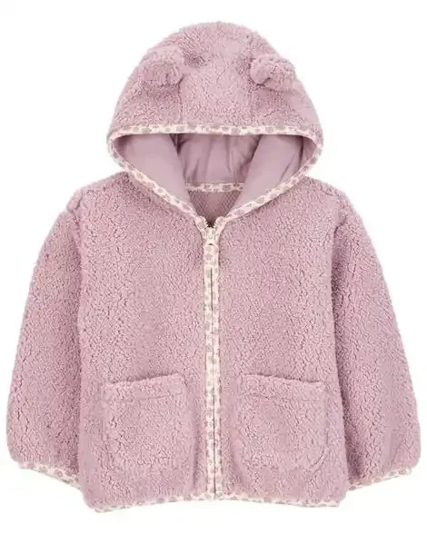 Carters Toddler Zip-Up Sherpa Hooded Jacket Mauve 2T