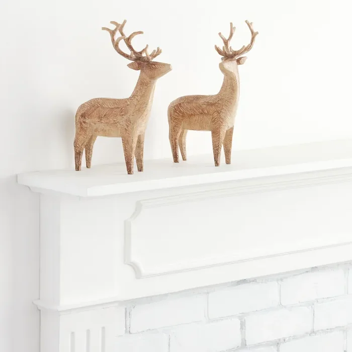 Carved Resin Reindeer Decor Set Of 2