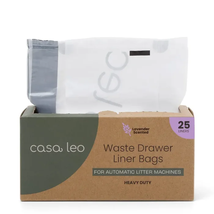 Casa Leo Leo‘s Loo Lavender Drawstring Waste Drawer Liners for Automatic Self-Cleaning Cat Litter Box, Count of 25