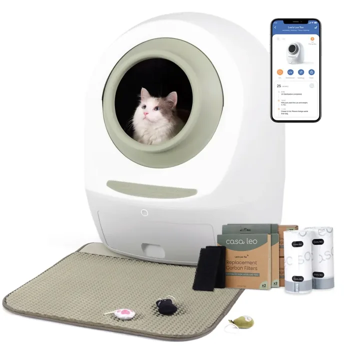 Casa Leo Leo‘s Loo Too Avocado Green Covered Automatic Self-Cleaning Cat Litter Box Bundle Package