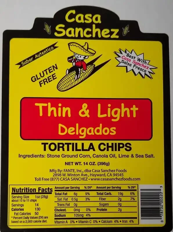 Casa Sanchez Foods Tortilla Chips Thin & Light