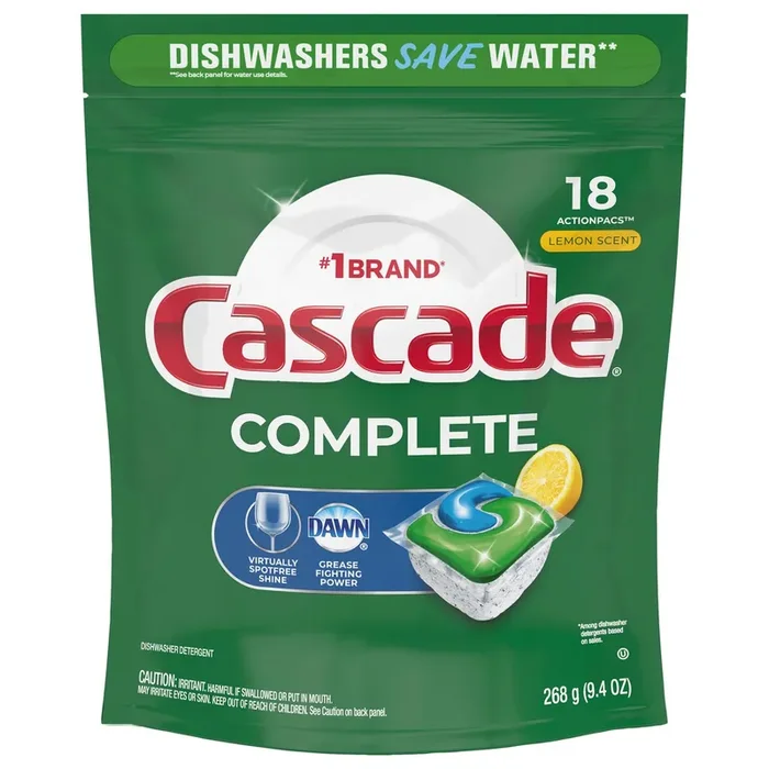 Cascade Complete ActionPacs, Dishwasher Detergent Pods, Lemon, 18 Count