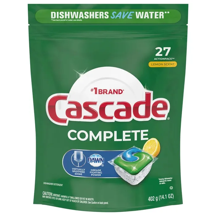 Cascade Complete ActionPacs, Dishwasher Detergent Pods, Lemon, 27 Count