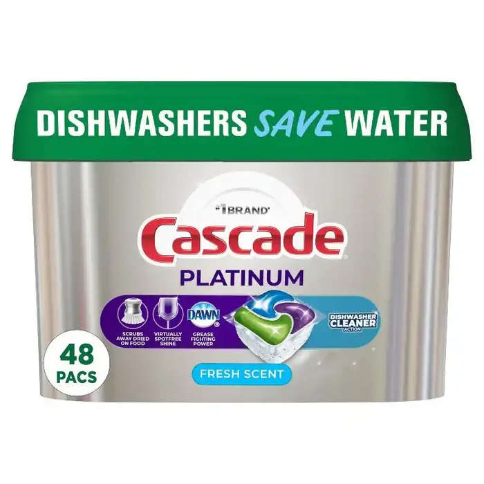 Cascade Fresh Scent Platinum Dishwasher Detergent ActionPacs + Cleaner Pods – 48ct