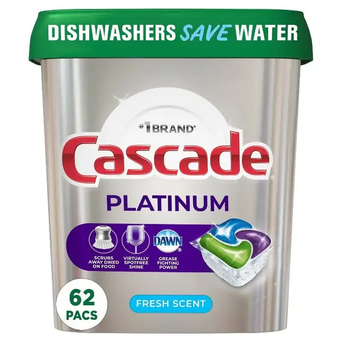 Cascade Platinum ActionPacs Dishwasher Detergents – Fresh Scent – 62ct
