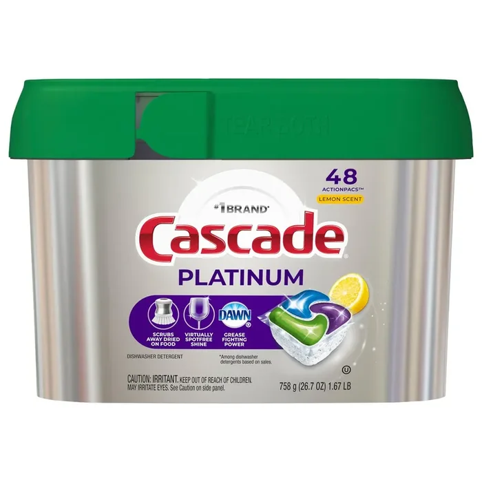 Cascade Platinum Dishwasher Pods, Dish Detergent ActionPacs, Clean Lemon, 48 Count