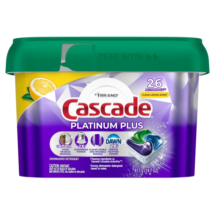 Cascade Platinum Plus Dishwasher Pods, Dishwasher Detergent, Dish Detergent Soap, Lemon, 26 Count