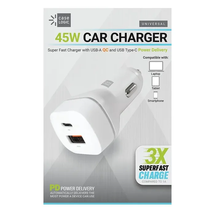 Case Logic 45-Watt Dual Port Car Charger – White