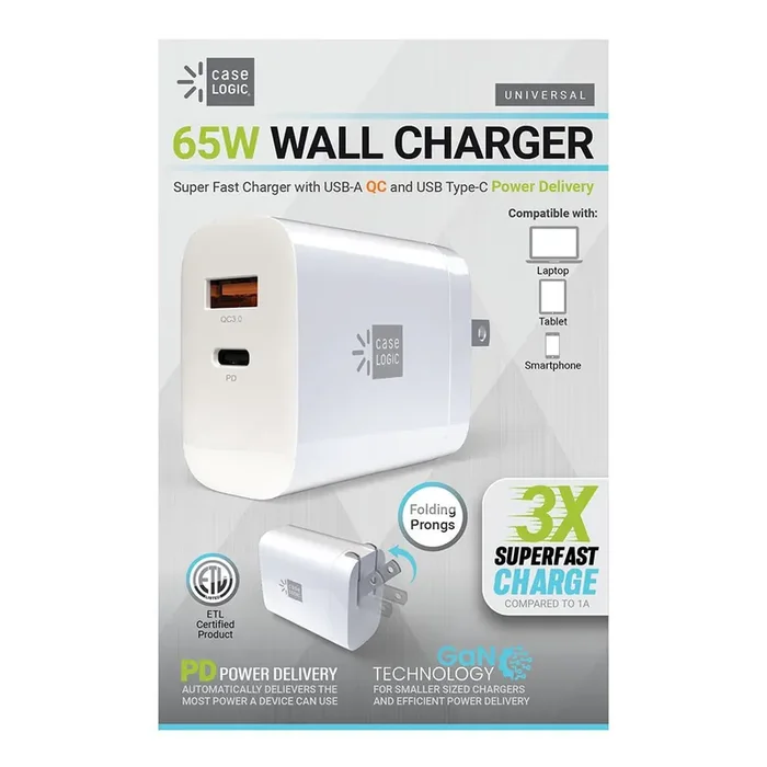 Case Logic 65-Watt Dual Port Wall Charger – White