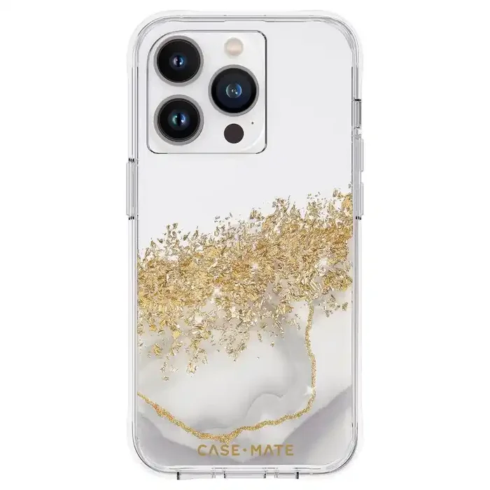 Case-Mate Apple iPhone 14 Pro Max Case- White/Gold Karat Marble Impact-Resistant Design