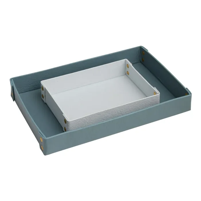 Casey Gray-Blue and Mint Faux Leather Desk Trays 2 Piece