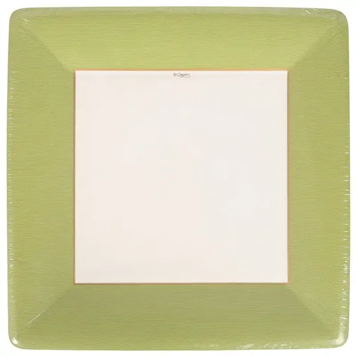 Caspari Grossgrain Border Moss Green Dinner Plates 8 ea