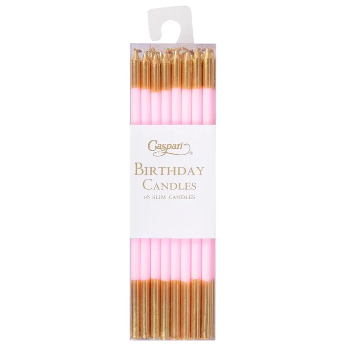 Caspari Petal Pink/Gold Birthday Slims Candles 16 ea