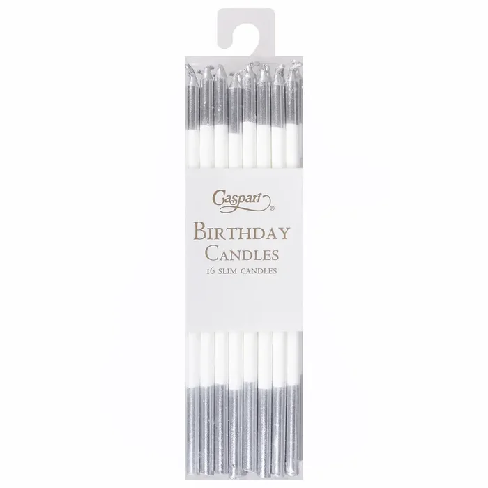 Caspari Slim White/Silver Birthday Candles 16 ea