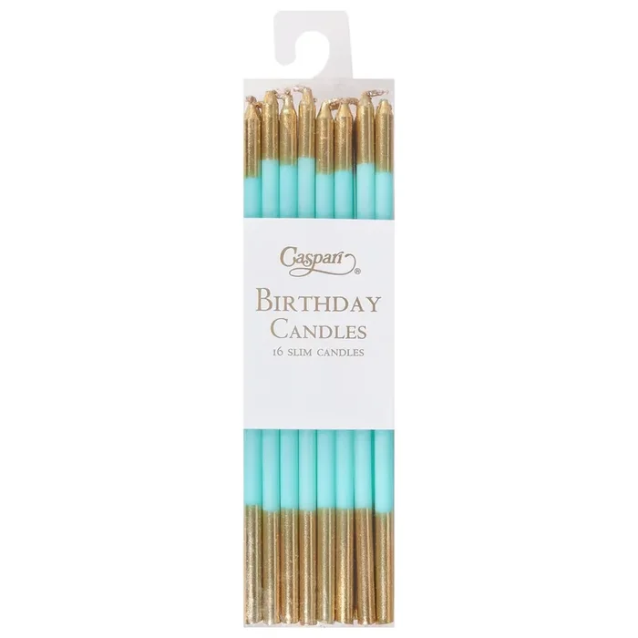 Caspari Slims Robins Egg/Gold Birthday Candles 16 ea
