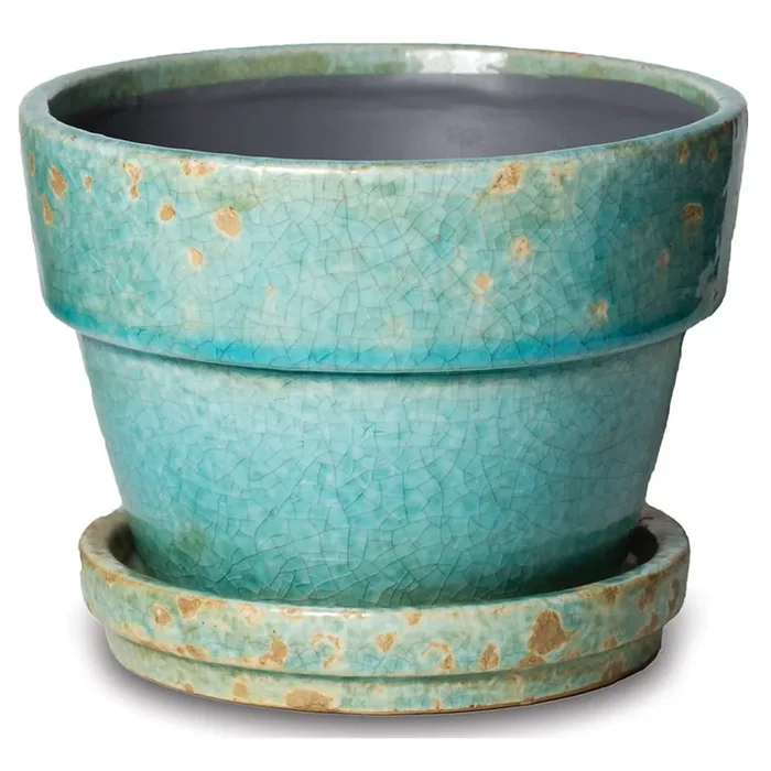 Caspian Fern Ceramic Planter, Antique Aqua, 5.5″
