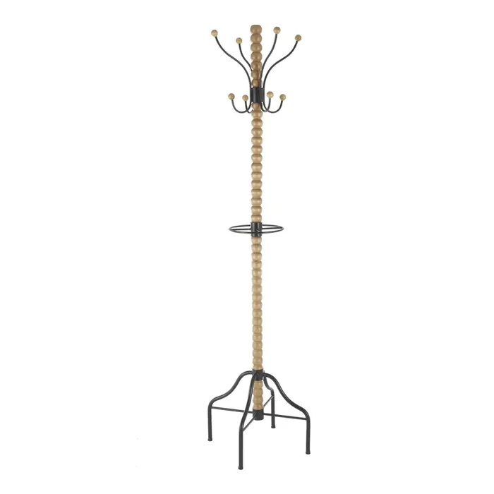 Cassian Natural Wood and Black Metal Coat Rack