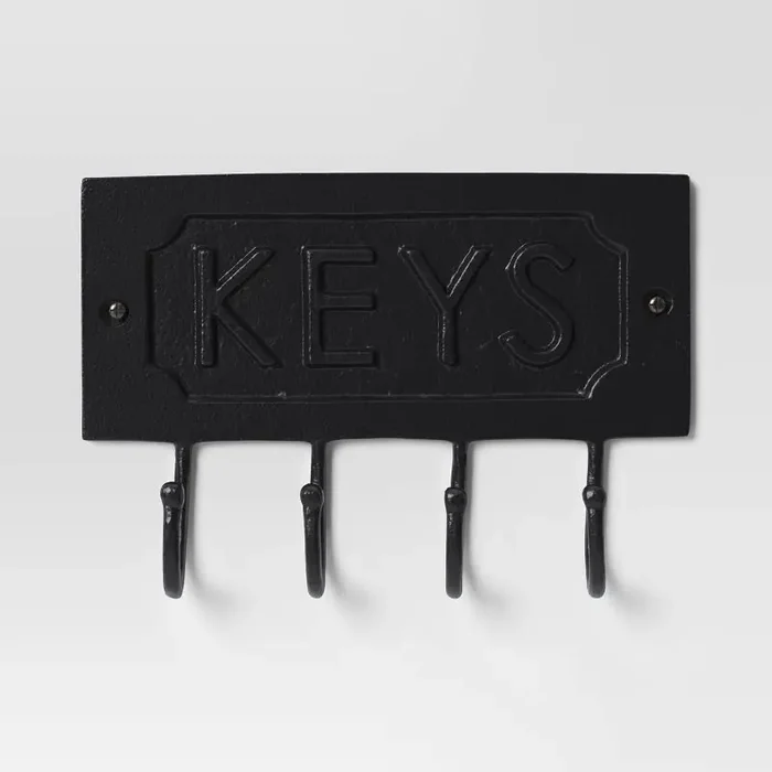 Cast Aluminum Key Sign with Hooks Black – Threshold™ Elegant Entryway Welcome Display, 4-Hook Organizer