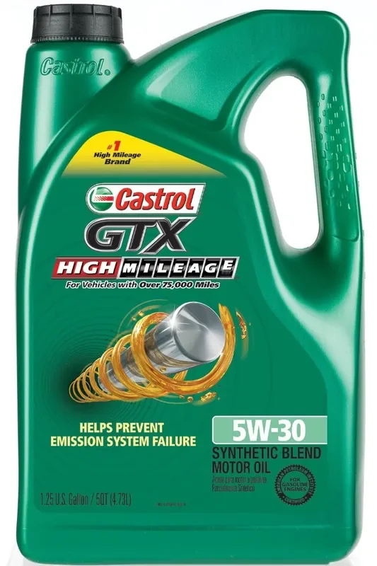 Castrol GTX High Mileage 5W-30 Premium Synthetic Blend Motor Oil, 5 qt