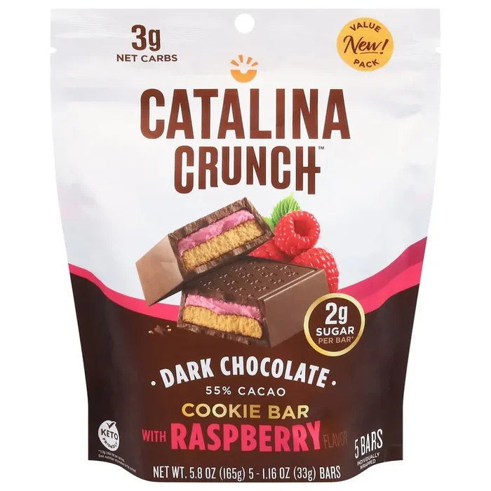 Catalina Crunch 55% Cacao Dark Chocolate Cookie Bar with Raspberry 5 – 1.16 oz Bars
