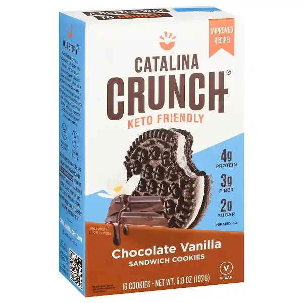 Catalina Crunch Chocolate Vanilla Keto Sandwich Cookies 6.8 Oz Box