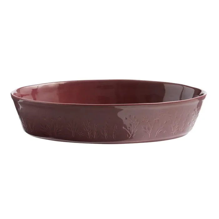 Catia Oval Plum Ceramic Botanical Baking Dish
