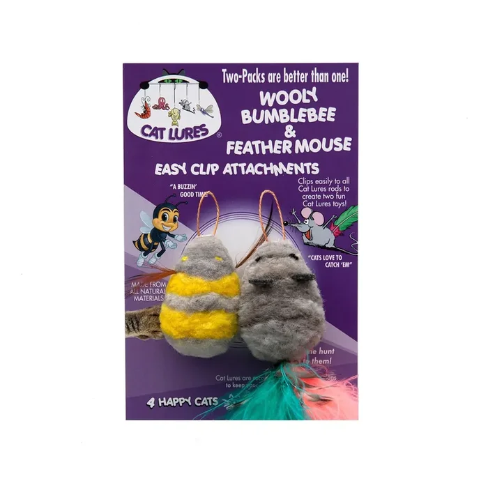 Catlures Cat Lures Wooly Bumble Bee & Wooly Mouse Attachement Cat Toy, 2 Pk