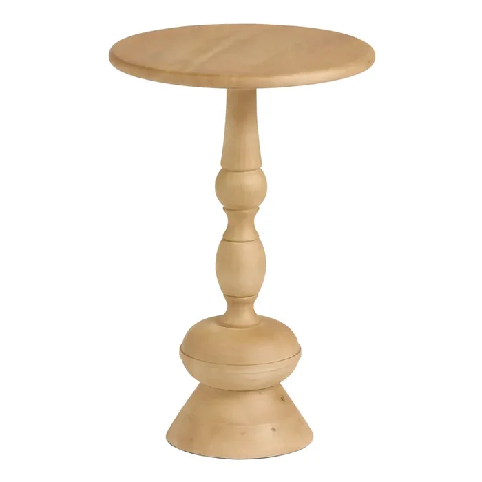 Cato Round Natural Wood Bobbin Pedestal Side Table