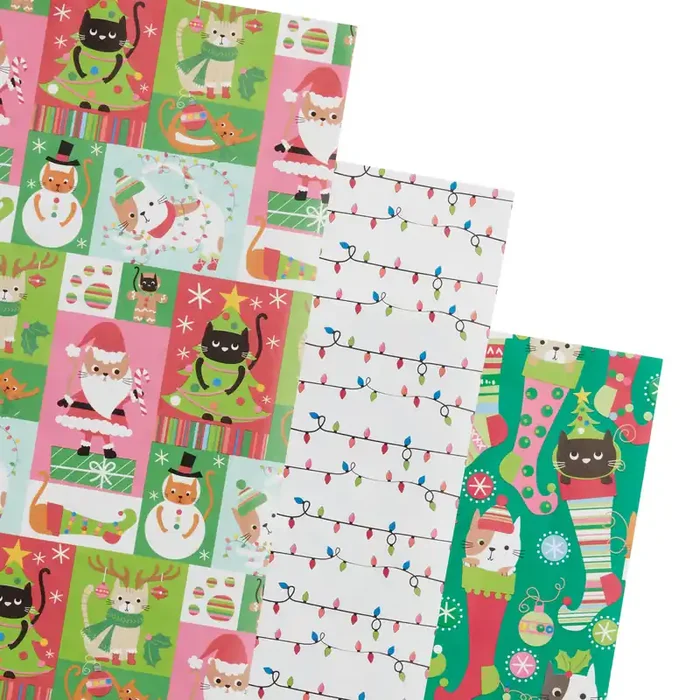 Cats And Lights Holiday Wrapping Paper Rolls 3 Pack