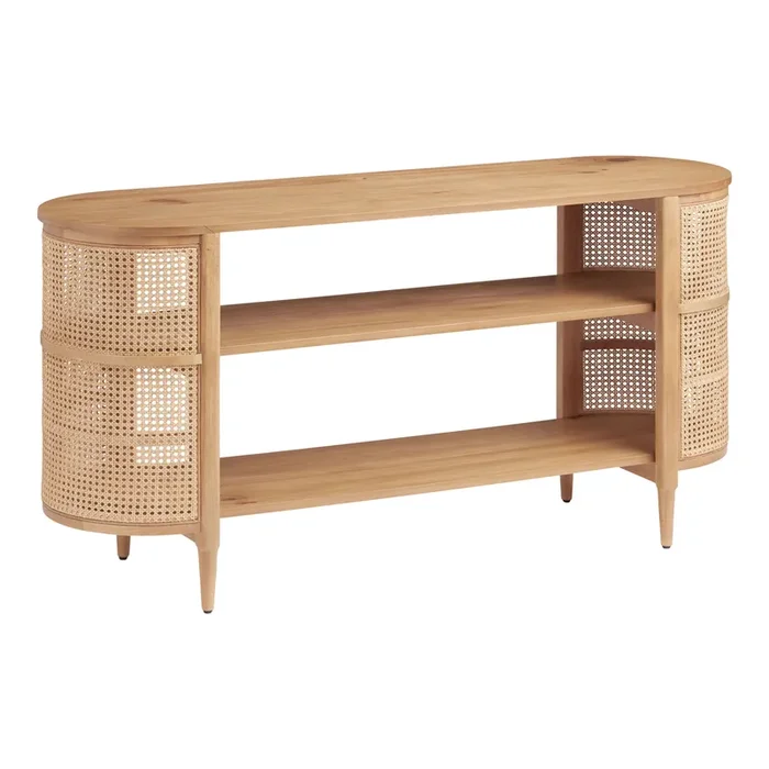 Cecile Low Natural Wood and Rattan Cane Bookshelf
