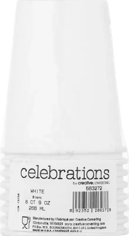 Celebrations 9 Ounce White Cups 8 ea