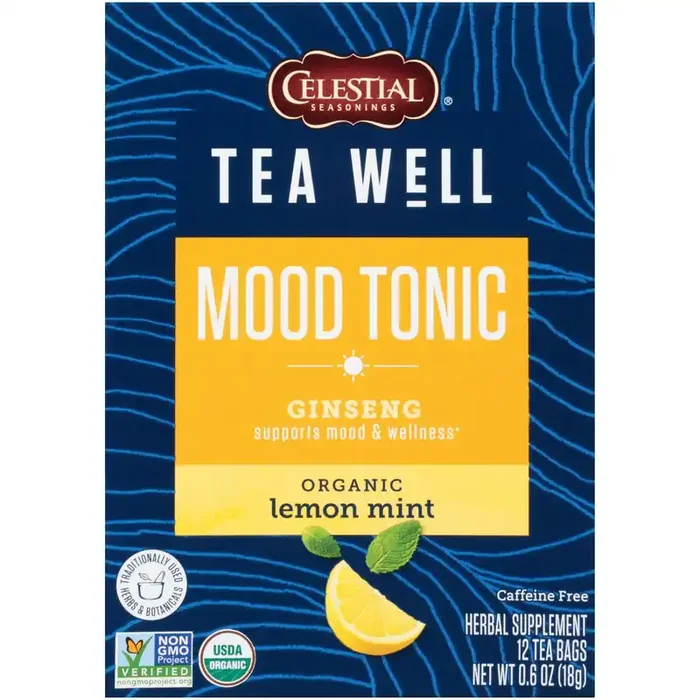 Celestial Seasonings TeaWell Mood Tonic Organic Lemon Mint Caffeine Free Herbal Supplement Tea Bags – 0.6 oz