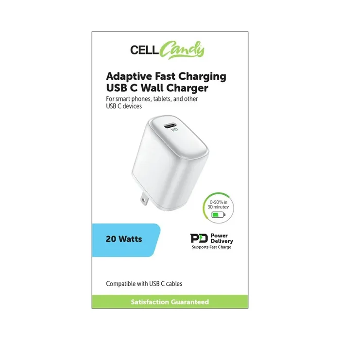 Cell Candy Adaptive Fast Charging USB C Wall Charger 20W